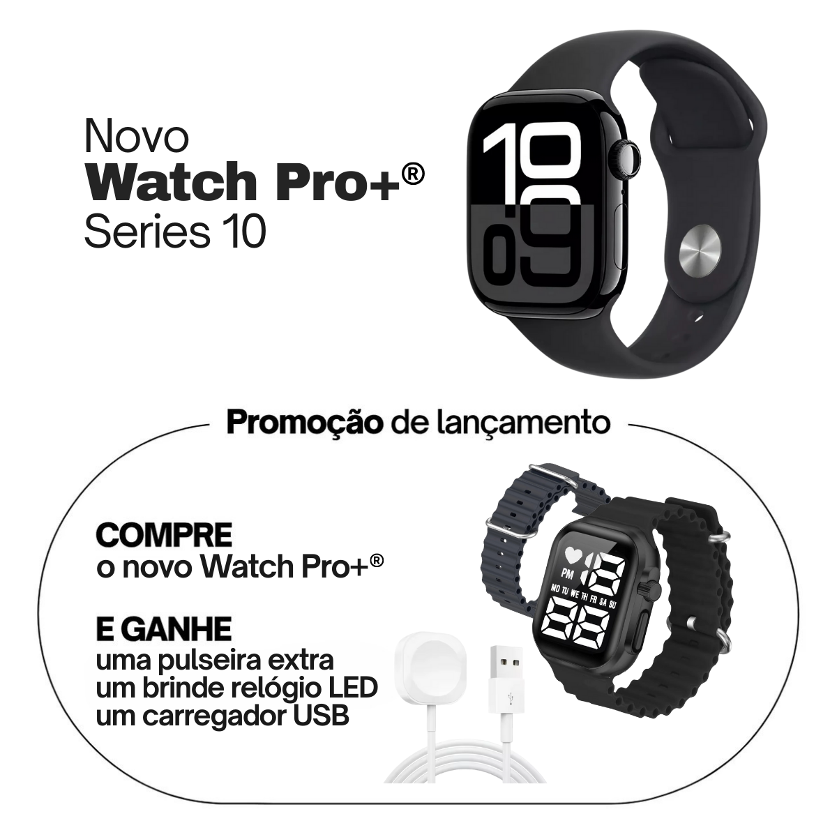 Relógio inteligente Smartwatch Series 10 Pro+ Original | Prova D'água | (Incluso Pulseiras extra)