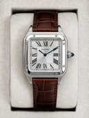 Cartier Santos Dumont 36mm - Aço/Mostrador Branco Couro Prata