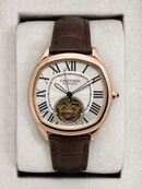 Cartier Tourbillon 44mm - Aço rosé/Mostrador Branco - COURO