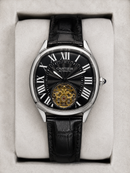 Cartier Tourbillon 44mm - Aço Mostrador Preto/Preto - COURO