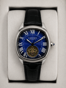 Cartier Tourbillon 44mm - Aço Mostrador Azul/Preto - COURO