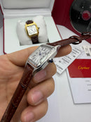Cartier Santos Dumont 36mm - Aço/Mostrador Branco Couro Prata