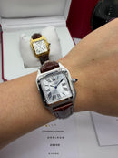Cartier Santos Dumont 36mm - Aço/Mostrador Branco Couro Prata
