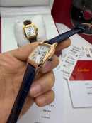 Cartier Santos Dumont 36mm - Aço/Mostrador Azul Couro Dourado