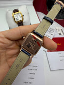 Cartier Santos Dumont 36mm - Aço/Mostrador Azul Couro Dourado