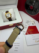 Cartier Santos Dumont 36mm - Aço/Mostrador Azul Couro Dourado