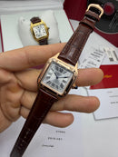 Cartier Santos Dumont 36mm - Aço/Mostrador Branco Couro Dourado