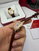 Cartier Santos Dumont 36mm - Aço/Mostrador Branco Couro Dourado