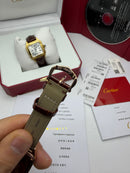 Cartier Santos Dumont 36mm - Aço/Mostrador Branco Couro Dourado