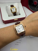 Cartier Santos Dumont 36mm - Aço/Mostrador Branco Couro Dourado