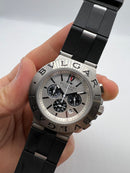 Bvlgari Titanium Panda Masculino 42mm Vidro De Safira Prata