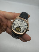 Cartier Tourbillon 44mm - Aço rosé/Mostrador Preto - COURO