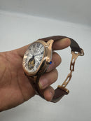 Cartier Tourbillon 44mm - Aço rosé/Mostrador Branco - COURO